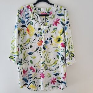 Woman Within Multicolor Floral 3/4 Sleeve Top